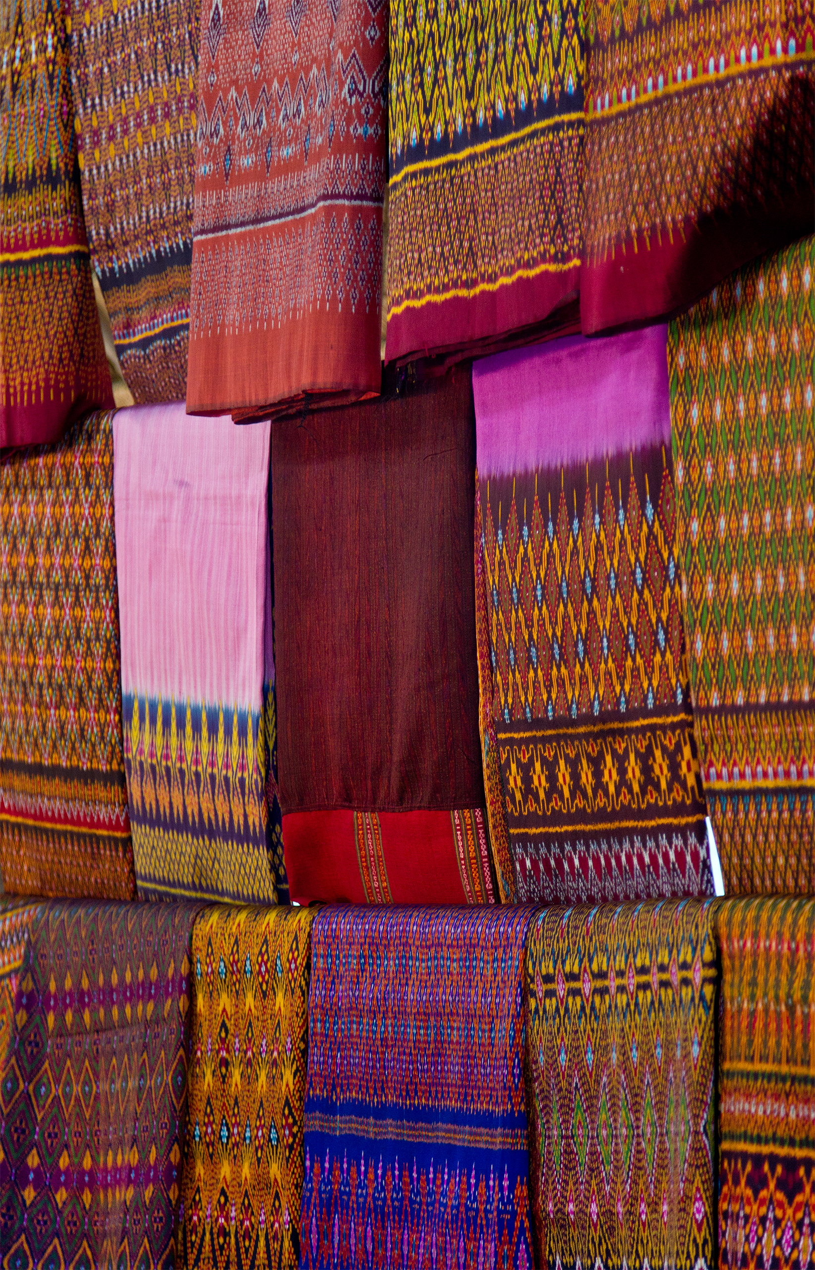 Handwoven, handmade silk cloth with natural dyes from Ban Tha Sawang, Surin Province, Thailand